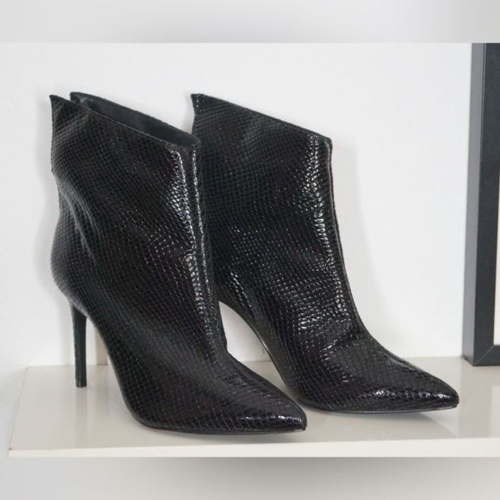 AquaHendrix High-Heel Booties Black Snake Smash Embossed Patent Leather Size 9 - Picture 3 of 7